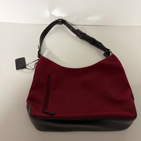 The Sak Maroon Textured Shoulder Bag Black Faux Leather Accents Adjustable Strap - Picture 2 of 7